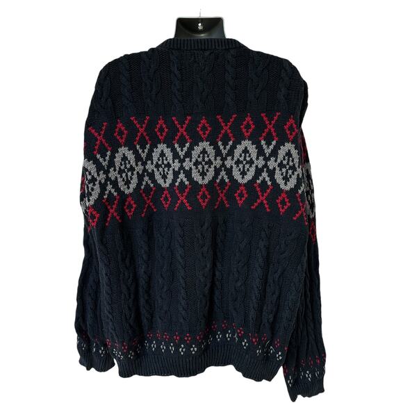Vintage Eddie Bauer Sweater Navy Blue Red Gray Chunky Knit Men's Size Tall XL - Picture 2 of 9